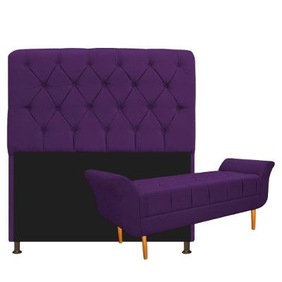 Kit Cabeceira e Recamier 160 Cm Queen Size Suede Roxo