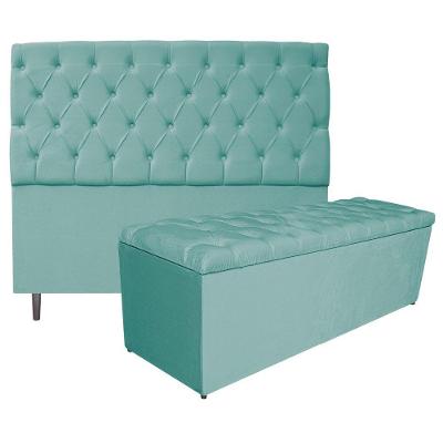 Kit Cabeceira e Calçadeira Liverpool King Size Azul Tiffany