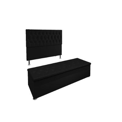Kit Cabeceira Calçadeira Baú Casal 140 Cm Madrid Suede Preto