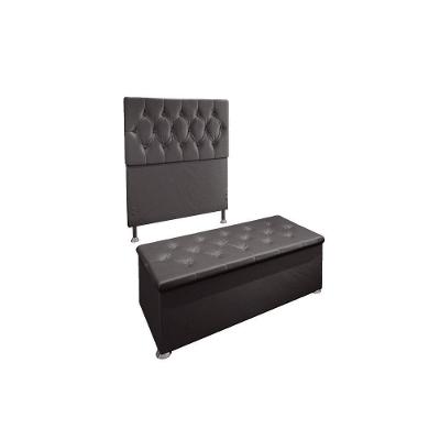 Kit Cabeceira Calçadeira Baú Solteiro 90m Madrid Suede Cinza