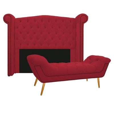 Kit Cabeceira E Calçadeira 195 Cm King Size Suede Vermelho