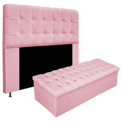 Kit Cabeceira e Calçadeira 195cm King Size Rosa Bebê