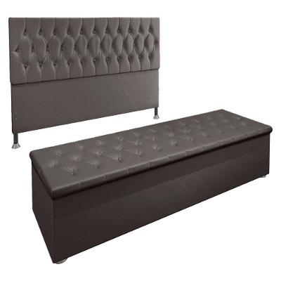 Kit Cabeceira e Calçadeira Baú Queen 1,60m Suede Cinza
