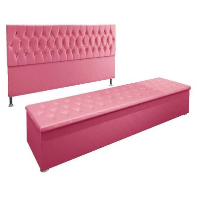 Kit Cabeceira e Calçadeira Baú King 1,95m Suede Rosa
