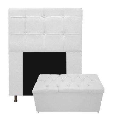 Cabeceira e Calçadeira Baú Mel 90cm Solteiro Corano Branco