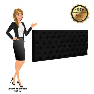 Cabeceira Painel Cristal Cama Box Solteiro 90cm Suede Preto