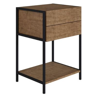 Mesa De Cabeceira 2 Gavetas Estilo Industrial Steel Quadra Vermont Base Preta Artesano
