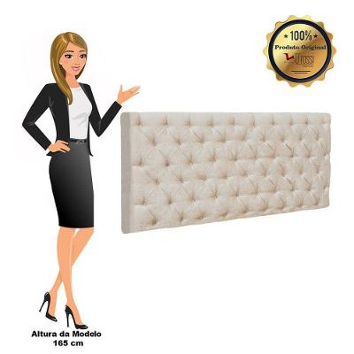 Cabeceira Painel Cristal Cama Box Casal 1,40 M Suede Bege Drossi