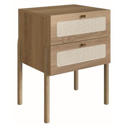 Mesa De Cabeceira Oslo Artesano 48 Cm (Largura) Em Mdp Palha Natural Duas Gavetas Base Madeira