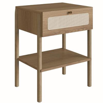 Mesa De Cabeceira Oslo Artesano 48 Cm (Largura) Em Mdp Palha Natural Uma Gaveta Base Madeira