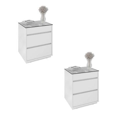 Kit 02 Mesas De Cabeceira Organizadora Ellie 3 Gavetas Branco