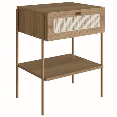 Mesa De Cabeceira Oslo Artesano 48 Cm (Largura) Em Mdp Palha  Uma Gaveta Base Metal