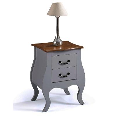 Mesa de Cabeceira Bombê Antique 2 Gavetas Laca Cinza