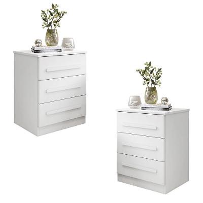 Conjunto 2 Mesas De Cabeceira Império Quarto Com 3 Gavetas Branco Branco