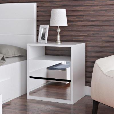 Mesa de Cabeceira Espelhada 2 Gavetas e Nicho Blank Branco