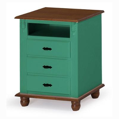 Mesa de Cabeceira 3 Gavetas e Nicho Laca Verde Musgo