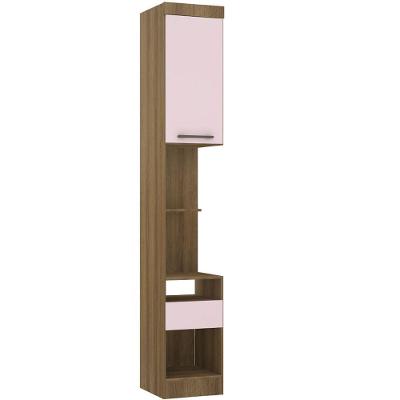 Mesa De Cabeceira Alta 38cm 1 Porta E 1 Gaveta Paris Luciane Móveis Avelã Pf Com Rosa Pf