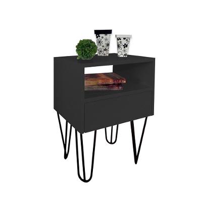 Mesa De Cabeceira Estilo Industrial Preto Laca