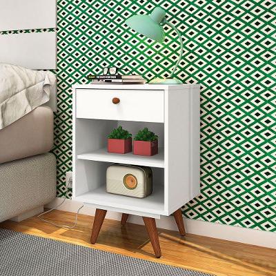Mesa Cabeceira Retro Plus Branco Mdf/mdp 42cm Olivar - Cor: Branco