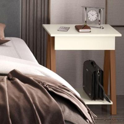 Mesa De Cabeceira Com 1 Gaveta Amadeirado Off White