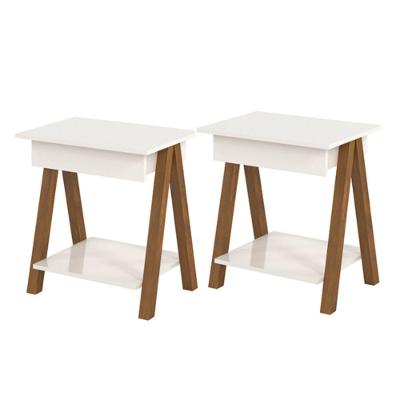 Jogo De Mesas De Cabeceira Com 1 Gaveta Amadeirado Off White