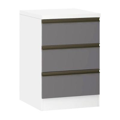 Mesa De Cabeceira 3 Gavetas 40cm Branco C/Cinza Puro