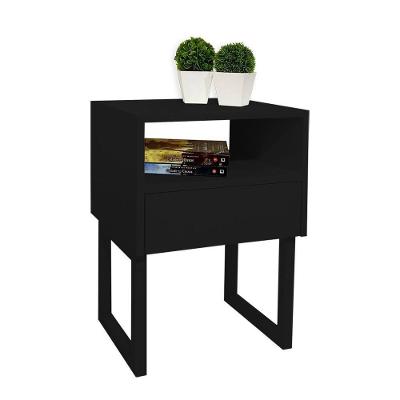 Mesa De Cabeceira Lateral Nicho Com Gaveteiro Preto Laca