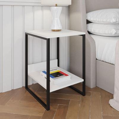 Mesa Cabeceira Industrial Branca Tókio Base Ferro Preto Cor: Preto