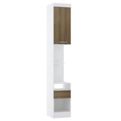 Mesa De Cabeceira Alta 38cm 1 Porta E 1 Gaveta Alpes Luciane Móveis Branco Pf Com Avelã Pf
