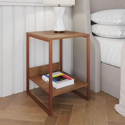Mesa Cabeceira Lateral De Cama Industrial Amêndoa Tókio Base Cobre Cor: Amendoa