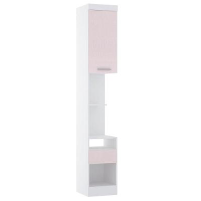 Mesa De Cabeceira Alta 38cm 1 Porta E 1 Gaveta Alpes Luciane Móveis Branco Pf Com Rosa Pf
