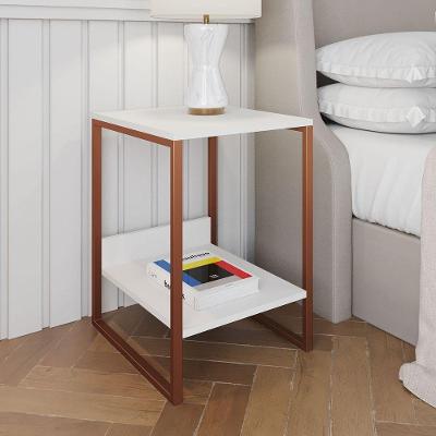 Mesa Cabeceira Lateral De Cama Industrial Branca Tókio Base Cobre