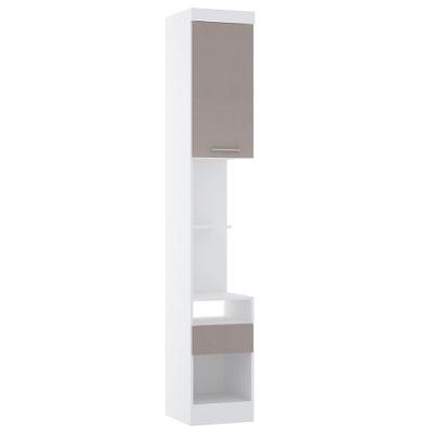 Mesa De Cabeceira Alta 38cm 1 Porta E 1 Gaveta Alpes Luciane Móveis Branco Pf Com Cinammon Pf