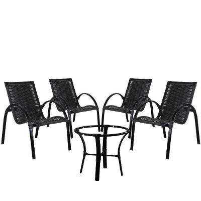 4 Cadeiras Em E Mesa De Centro Garden Preta