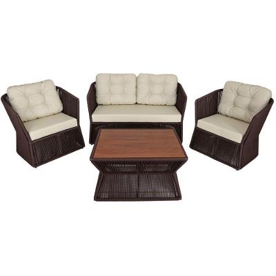 Kit 2 Poltronas, 1 Namoradeira Mesa Com Cumaru P/ Recepção