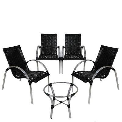 4 Cadeiras Mesa De Centro Garden Em E Alumínio Preta