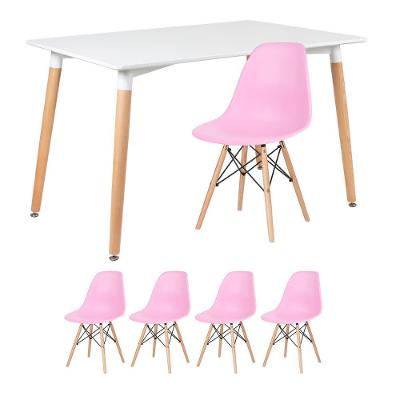 Mesa Retangular 80 X 120 Cm Branco + 4 Cadeiras Rosa Claro