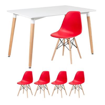 Mesa De Jantar Retangular + 4 Cadeiras Vermelho
