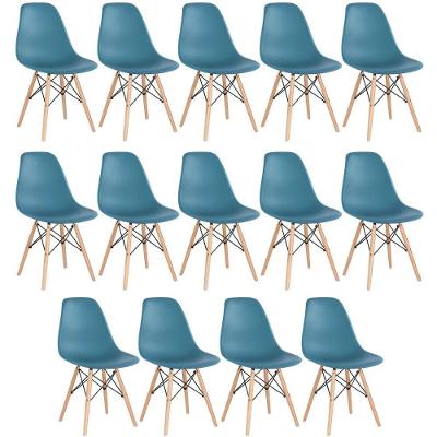Kit 14 Cadeiras Charles Eames Eiffel Dsw Com Pés De Madeira Clara Turquesa
