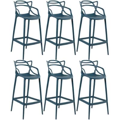 Kit 6 Banquetas Altas Masters Allegra 76Cm Azul Petróleo