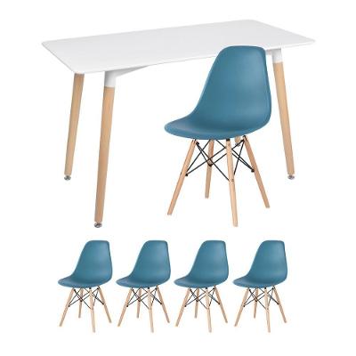 Mesa Retangular 60 X 120 Cm Branco + 4 Cadeiras Turquesa