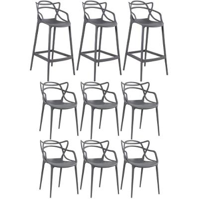 Kit 6 Cadeiras + 3 Banquetas Altas Masters Allegra Cinza Escuro