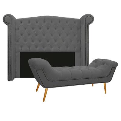 Cabeceira E Calçadeira Veneza 160 Cm Queen Size Suede Cinza