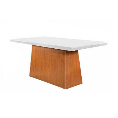 Mesa de Sala Jantar Luna + Tampo Madeirado Curvo 180x90cm Off White/Imbuia - Rufato