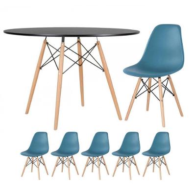 Mesa Redonda Eames 120cm Preto + 5 Cadeiras Turquesa