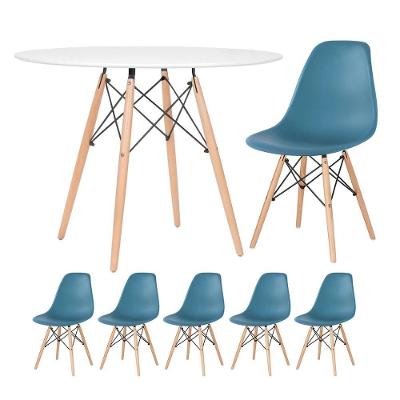 Mesa Redonda Eames 100cm Branco + 5 Cadeiras Turquesa