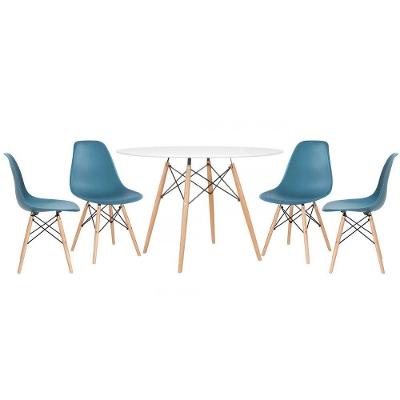 Mesa Redonda Eames 120cm Branco + 4 Cadeiras Turquesa