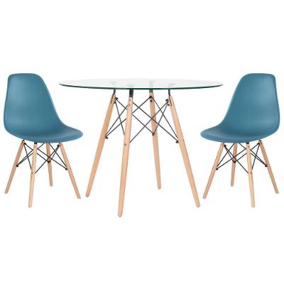 Mesa Redonda Eames 100cm + 2 Cadeiras Turquesa
