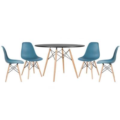 Mesa Redonda Eames 120cm Preto + 4 Cadeiras Turquesa