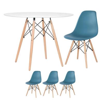 Mesa Redonda Eames 100cm Branco + 3 Cadeiras Turquesa